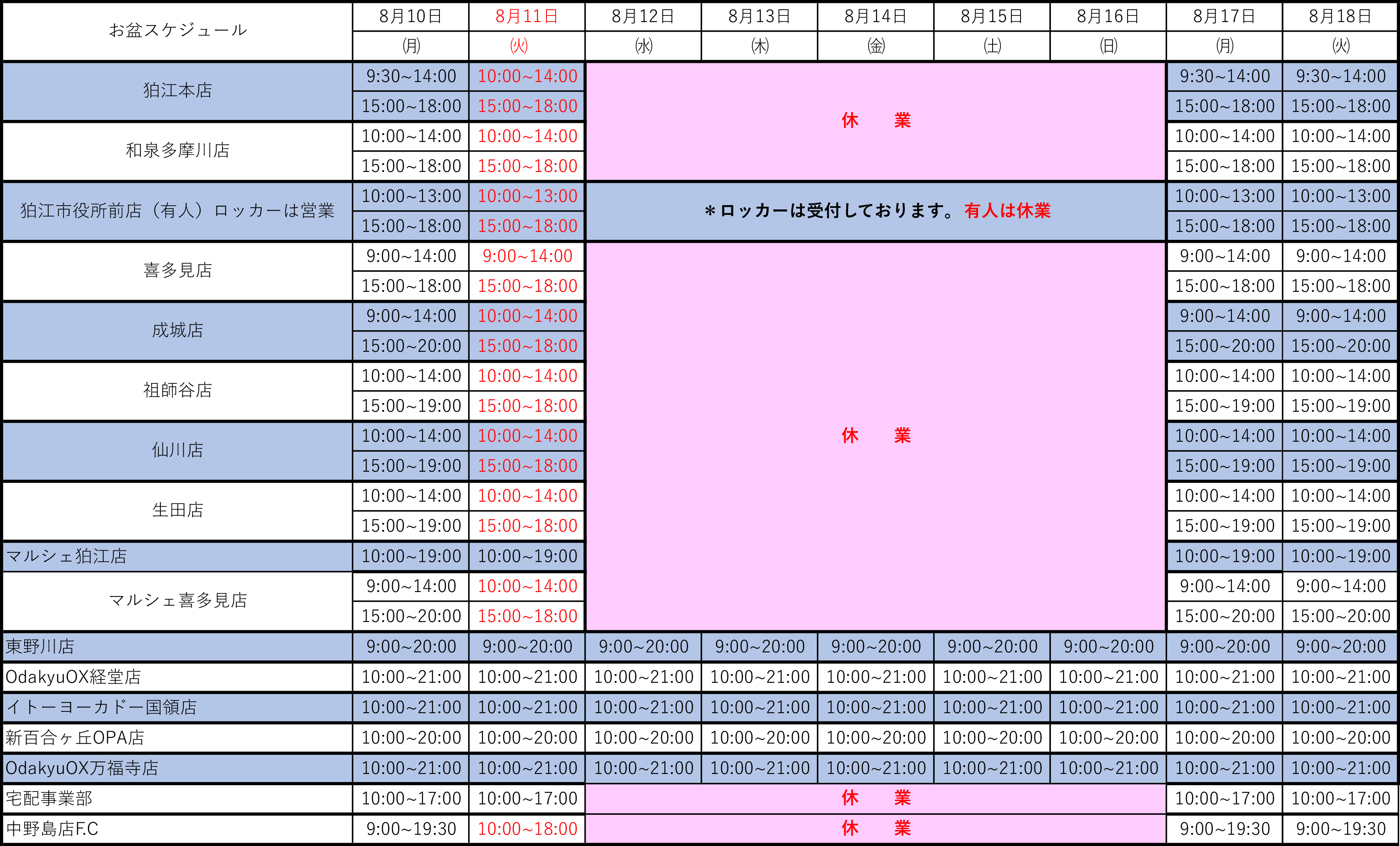 夏季休業のお知らせ